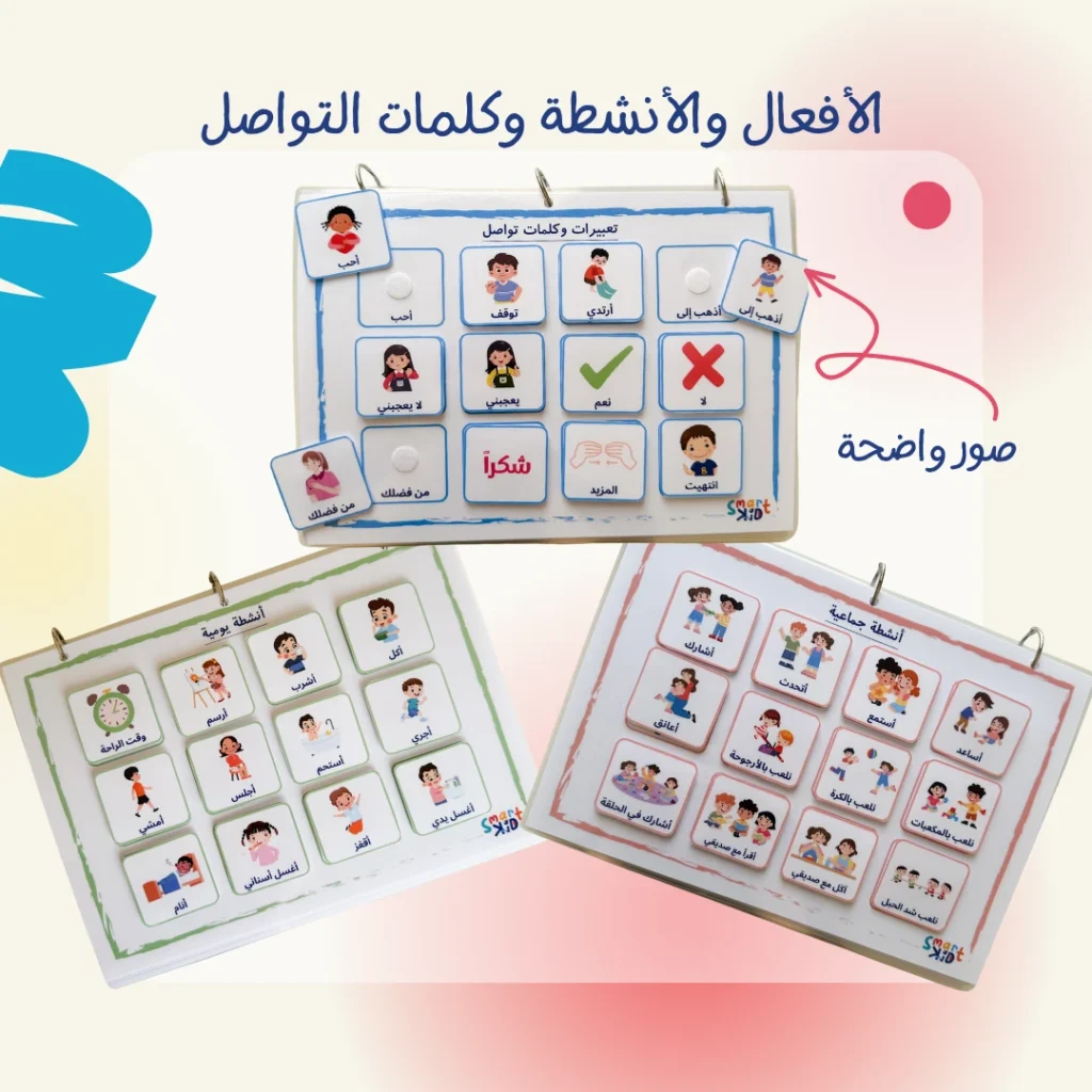 مجموعة كلمات التواصل الأساسية من بطاقات كتاب كلماتي بالعربية