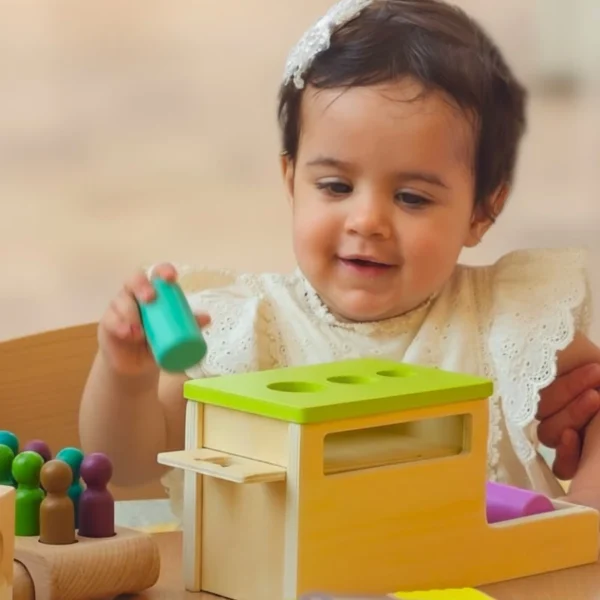 لعبة منتسوري صندوق إسقاط الأعمدة لتنمية المهارات الحركية الدقيقة.