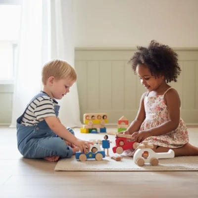 مجموعة اللعب التخيّلي الخشبية – عالم الحديقة والمواصلات