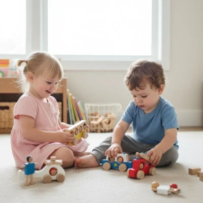 مجموعة اللعب التخيّلي الخشبية – عالم الحديقة والمواصلات