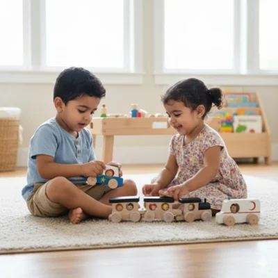 مجموعة اللعب التخيّلي الخشبية – عالم الحديقة والمواصلات