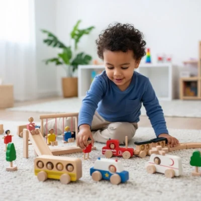 مجموعة اللعب التخيّلي الخشبية – عالم الحديقة والمواصلات