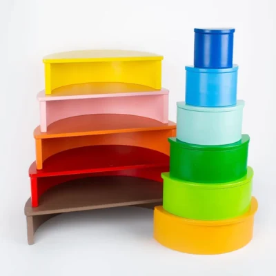 مجموعة الإبداع الخشبية من سمارت كيد – قوس قزح خشبي وألواح طويلة ونصف دوائر ملونة للتعليم واللعب الإبداعي